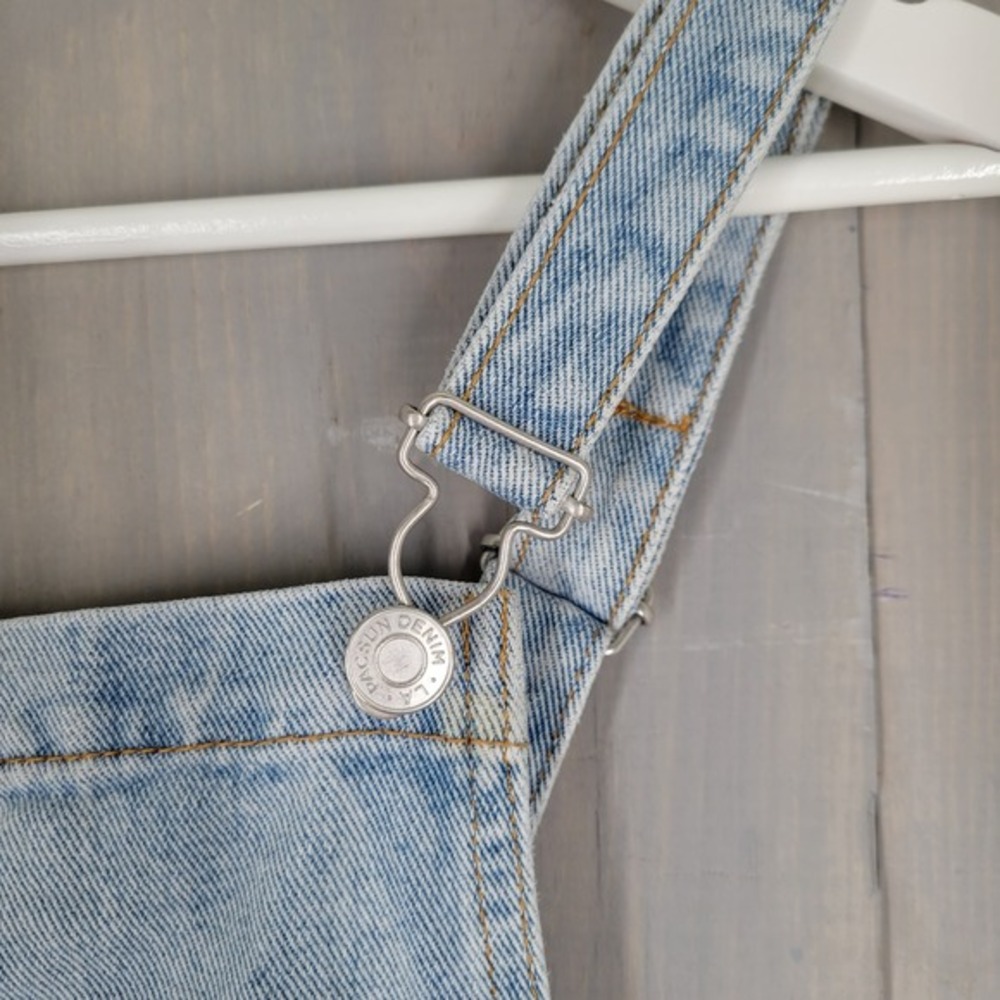 PacSun Denim Overall Dress Women L Light Wash Blue Button Front Pinafore Mini - Picture 3 of 10